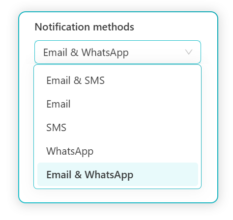 Step 3: Selecting WhatsApp as a notification method in the OfficeHQ client portal